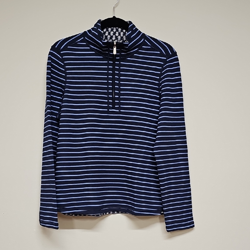 Tommy Bahama ½ Zip Pullover, Pineapple Stripe Reversible Blue, Size Medium, NEW